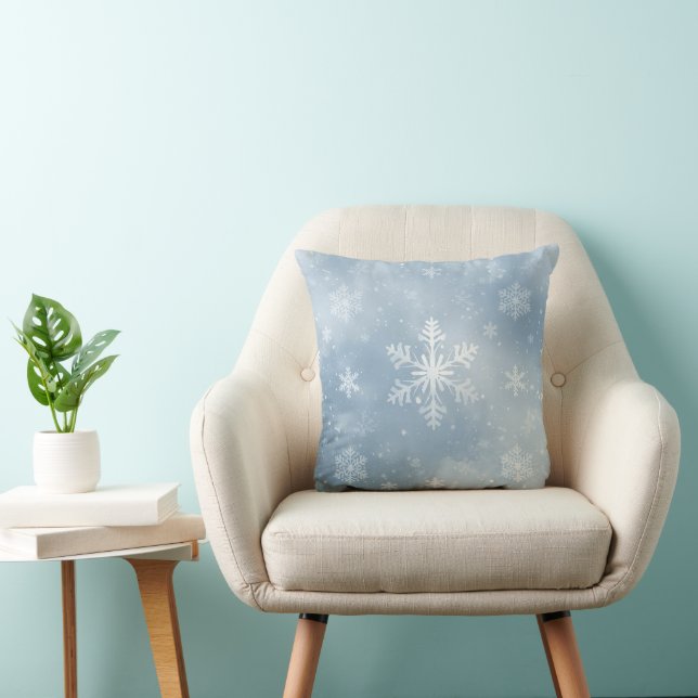 Blue & White Snowflake Pattern Throw Pillow (Chair)