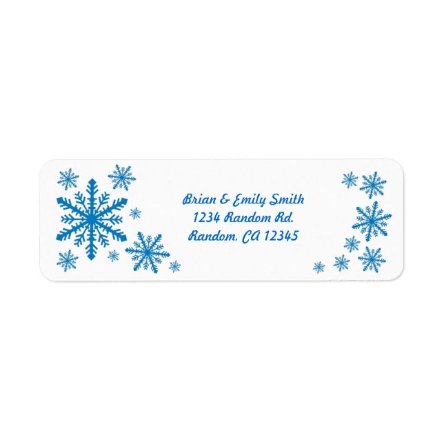 Blue white snowflake simple return address labels (Front)