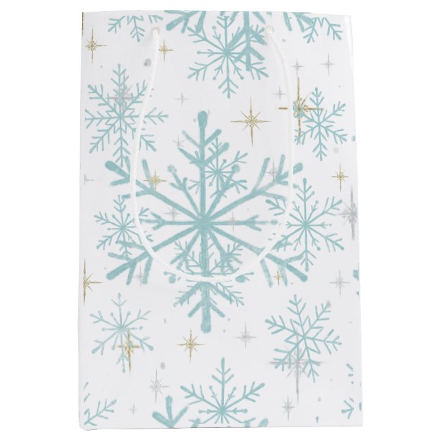 Blue & White Snowflake Sparkle Gift Bag – Frosty  (Front)