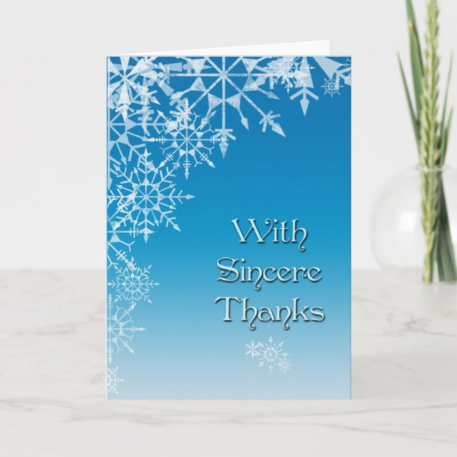 Blue White Snowflake Thank You Card (Front)
