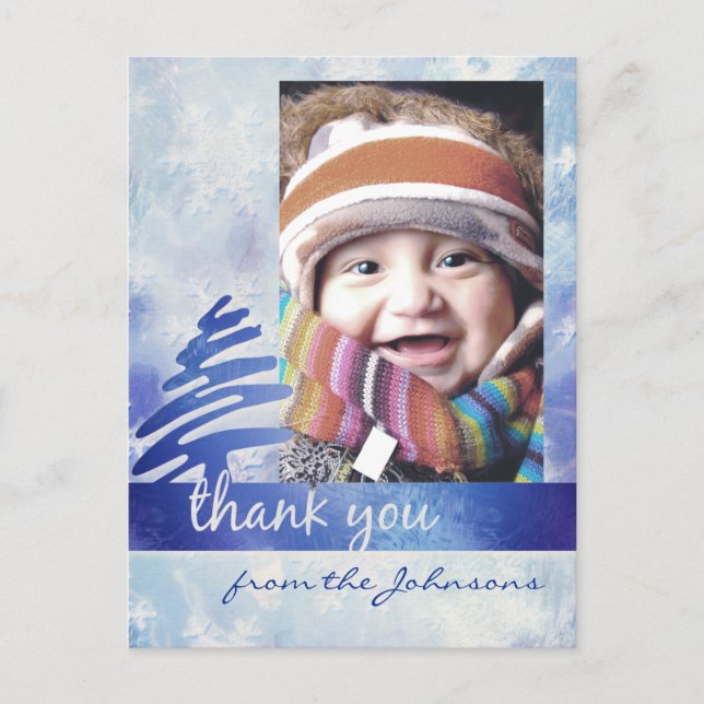 Blue & White Snowflake "Thank You" Photo Postcard (Front)