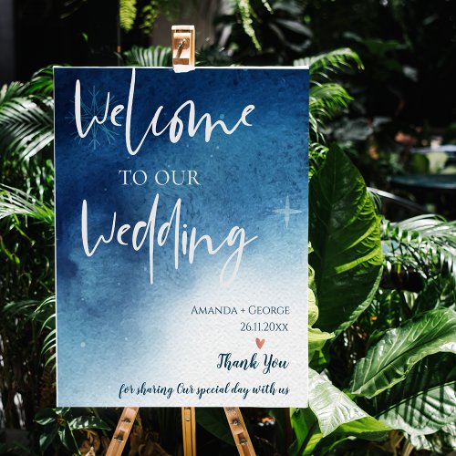  Blue White Snowflake Welcome To Our Wedding Poster