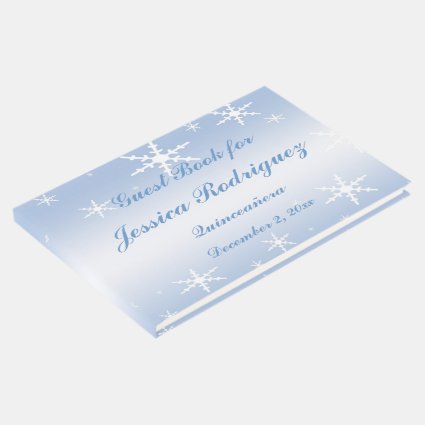 Blue White Snowflake Winter Quinceañera Guest Book
