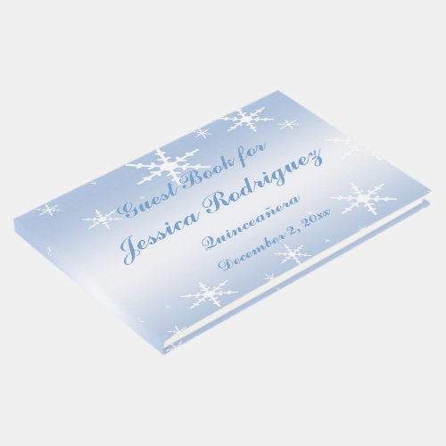 Blue White Snowflake Winter Quinceaera Guest Book