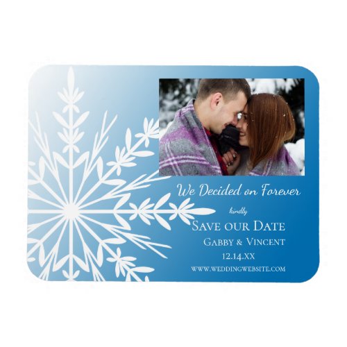 Blue White Snowflake Winter Wedding Save the Date Magnet