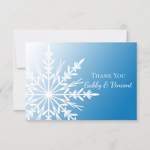 Blue White Snowflake Winter Wedding Thank You Note Invitation