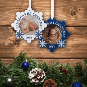 Blue White Snowflakes Baby's 1st Christmas Ornament Card