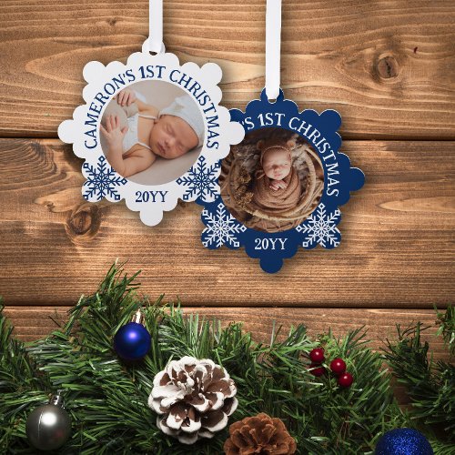 Blue White Snowflakes Babys 1st Christmas Ornament Card