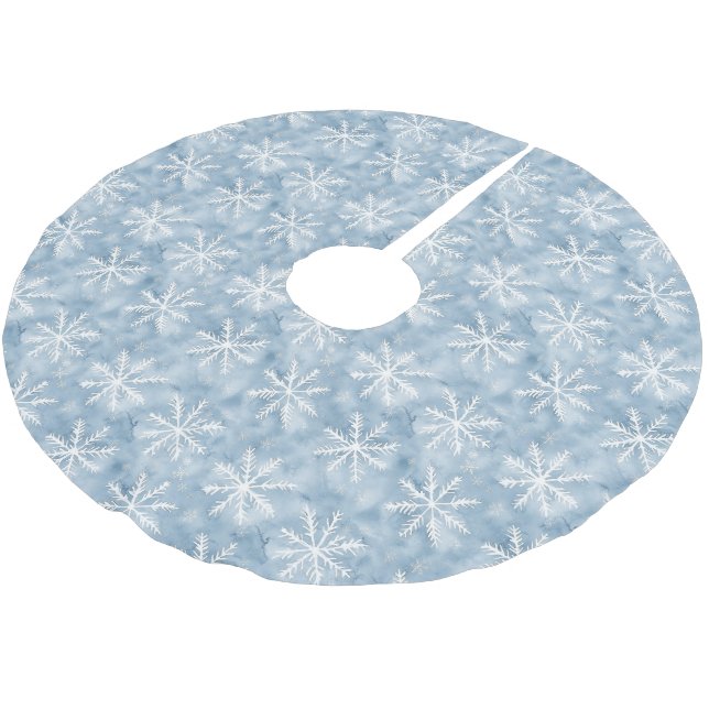 Blue White Snowflakes Christmas Brushed Polyester Tree Skirt (Angled)