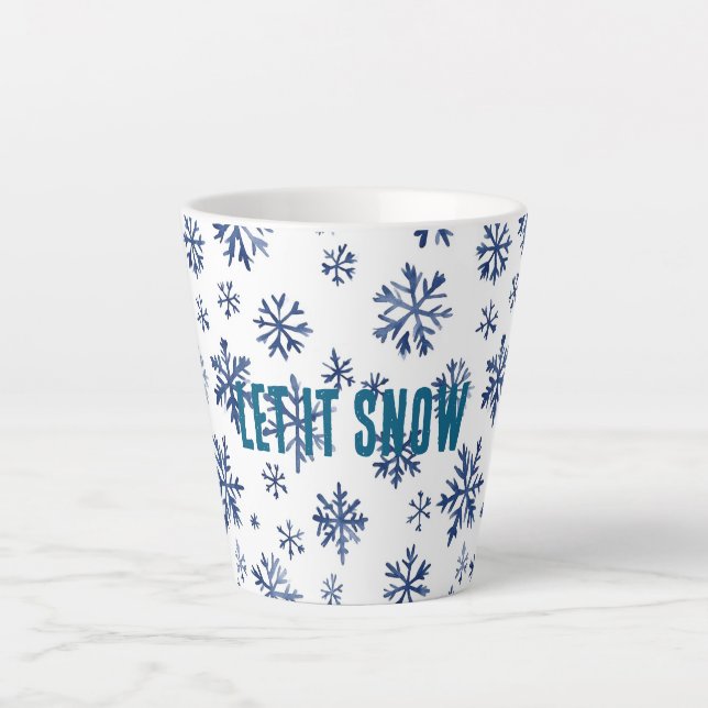 Blue White Snowflakes Christmas Latte Mug (Front)