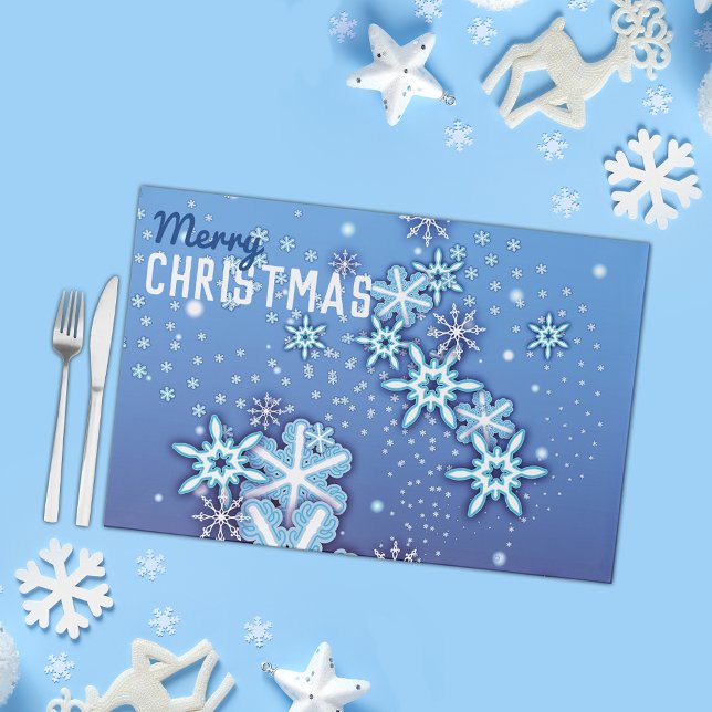 Blue White Snowflakes Christmas Paper Placemat (Creator Uploaded)
