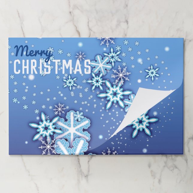 Blue White Snowflakes Christmas Paper Placemat (Folded)