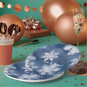 Blue White Snowflakes Christmas Paper Plates