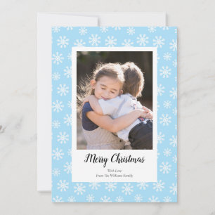 Blue White Snowflakes Christmas Photo Cards