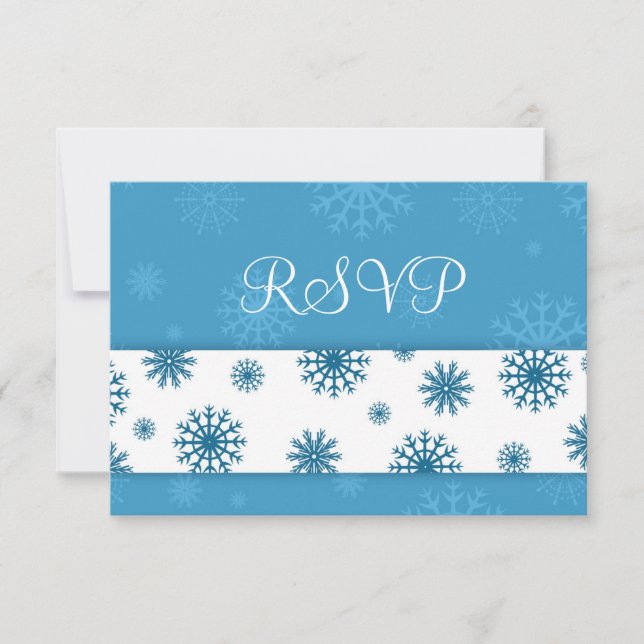 Blue White Snowflakes Christmas Wedding RSVP Cards (Front)