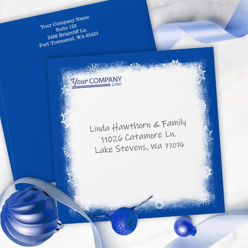 Blue White Snowflakes Company Logo Pre_addressed Envelope