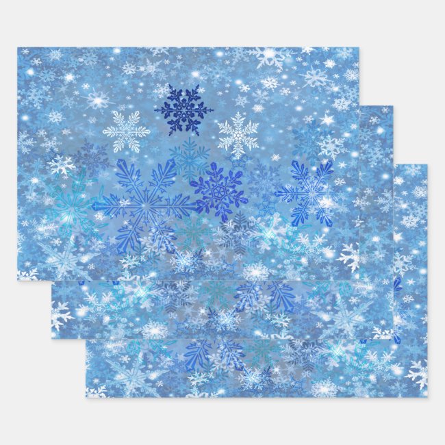 Blue White Snowflakes Design Wrapping Paper Sets