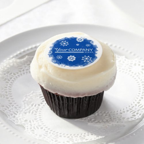 Blue White Snowflakes Logo Business Christmas Edi Edible Frosting Rounds