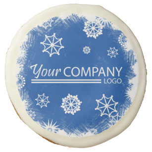 Blue, White Snowflakes Logo Company Cookie