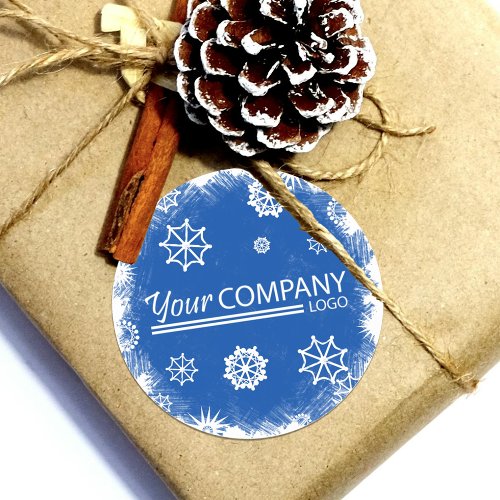 Blue White Snowflakes Logo Company Sticker