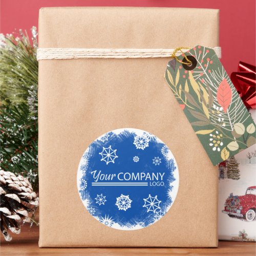 Blue White Snowflakes Logo Company Sticker