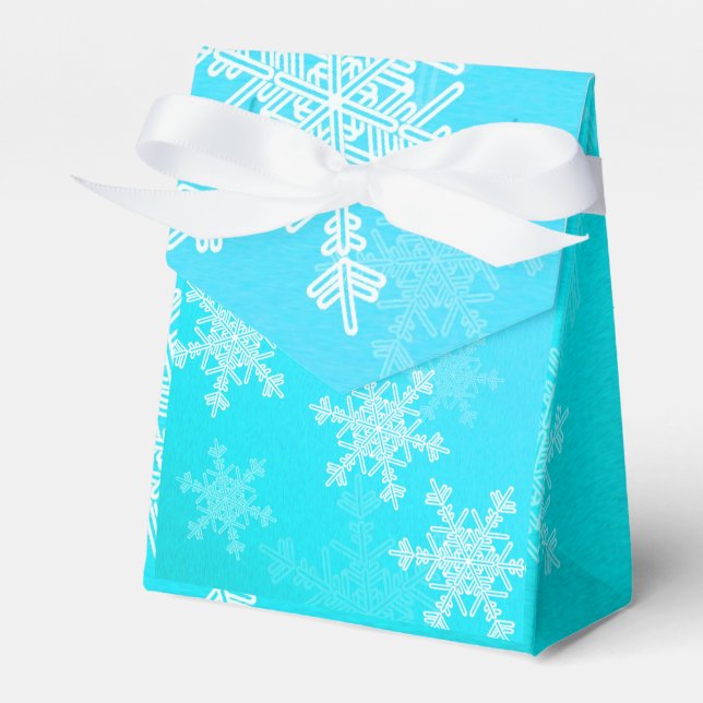 Blue White Snowflakes Minimalist Christmas Favor Boxes (Front Side)