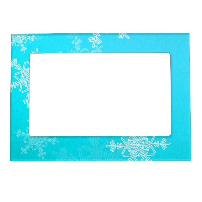 Blue White Snowflakes Minimalist Christmas Magnetic Picture Frame (Front)