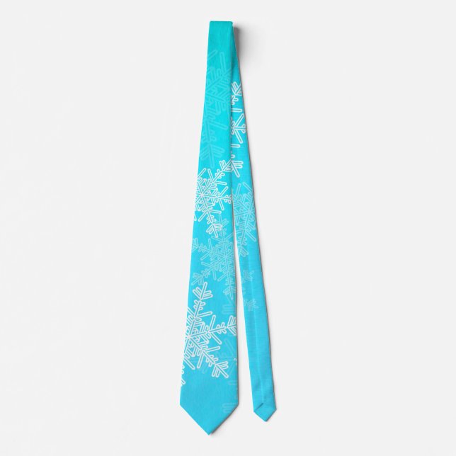 Blue White Snowflakes Minimalist Christmas Neck Tie (Front)