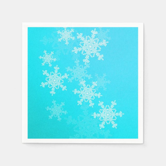 Blue White Snowflakes Minimalist Christmas Paper Napkins (Front)