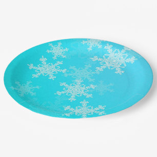 Blue White Snowflakes Minimalist Christmas Paper Plates