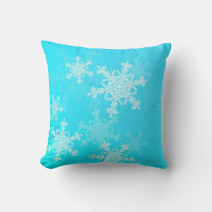 Blue White Snowflakes Minimalist Christmas Throw Pillow