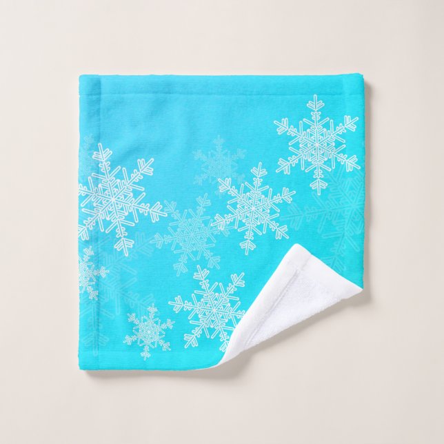 Blue White Snowflakes Minimalist Christmas Wash Cloth (Wash Cloth)