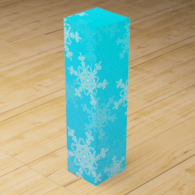 Blue White Snowflakes Minimalist Christmas Wine Box (Front)