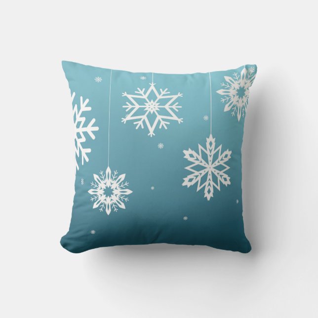 Blue White Snowflakes Pattern Christmas Throw Pillow (Front)