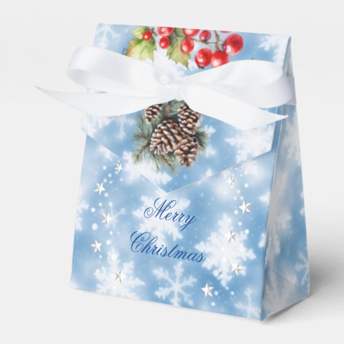 Blue White Snowflakes Pine Cone Red Berries Gift Favor Boxes