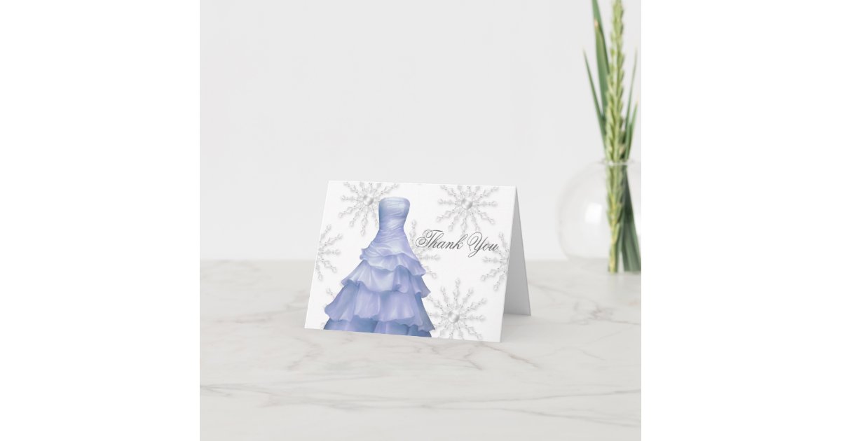 Blue White Snowflakes Quinceanera Thank You Cards | Zazzle