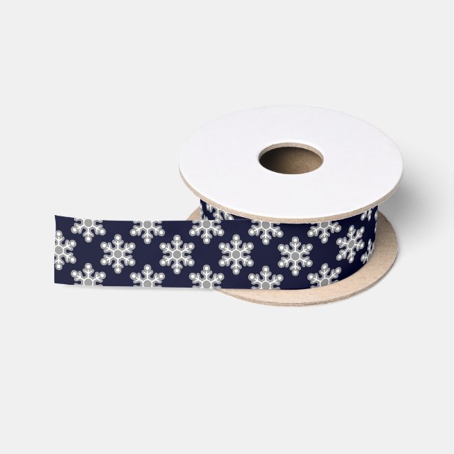 blue white snowflakes winter holidays pattern satin ribbon (Spool)