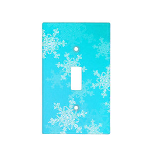 Blue White Snowllakes Minimalist Christmas Light Switch Cover