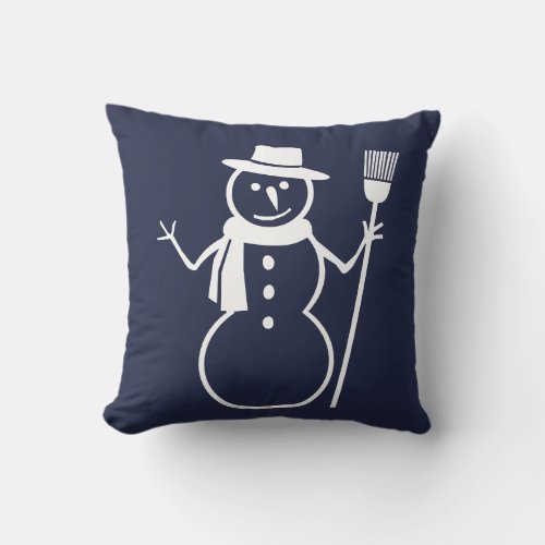 blue  white  snowman and HAPPY HOLLIDAY Throw Pillow