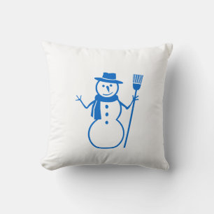 blue & white  snowman and HAPPY HOLLIDAY Throw Pillow