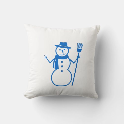 blue  white  snowman and HAPPY HOLLIDAY Throw Pillow