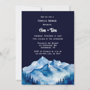 Blue White Snowy Mountains Couples Shower Invitation