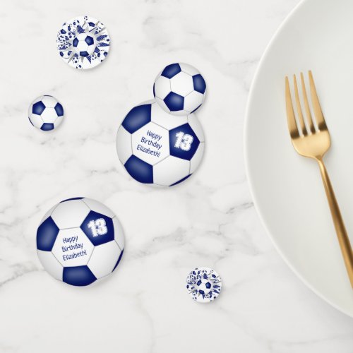 Blue white soccer ball blowout birthday party confetti