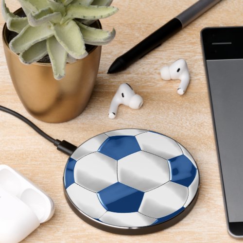  Blue White Soccer Ball Futbol Wireless Charger