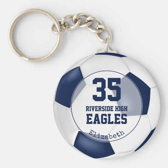 blue white soccer ball girls team spirit keychain