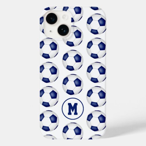 blue white soccer balls pattern monogrammed Case_Mate iPhone 14 case