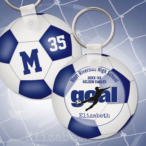 blue white girls soccer goal team spirit sports keyring