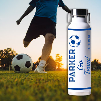 Blue White Soccer Name | Go Team Sports  Water Bottle by tjssportsmania at Zazzle