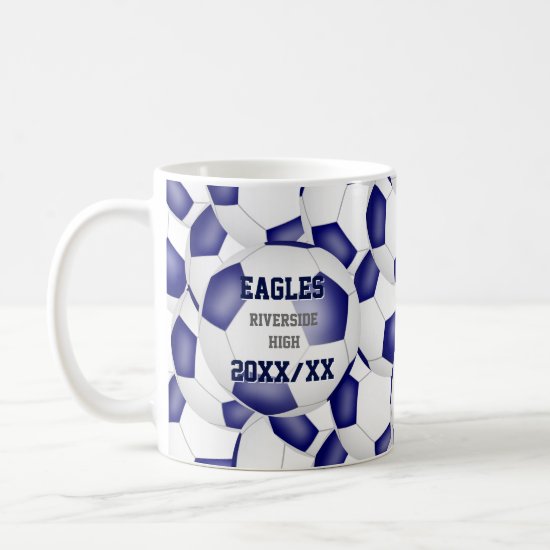 blue white soccer school team colors coach gift coffee mug