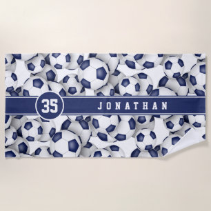Blue white soccer team colors boys girls  beach towel